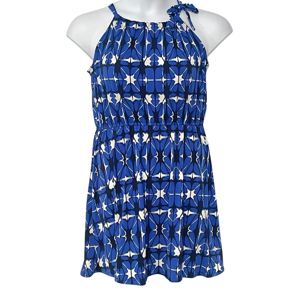Banana Republic Petite Sz LP Shift Dress Drawstring Neckline Jersey Knit Blue